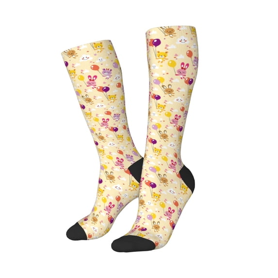 Picia Women Crew Soft Moisture-wicking Socks Rabbit And Balloon Pattern Design Cotton Socks, One Size fit All