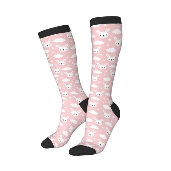 Picia Women Crew Soft Moisture-wicking Socks Rabbit And Cloud Pattern Design Cotton Socks, One Size fit All