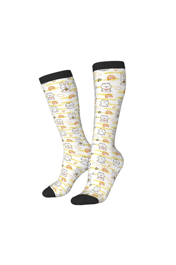 Women Crew Soft Moisture-wicking Socks Rabbit And Milk Tea Pattern Design Cotton Socks, One Size fit All