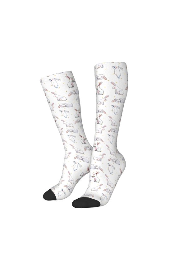 Women Crew Soft Moisture-wicking Socks Rabbit Eating Pattern Design Cotton Socks, One Size fit All