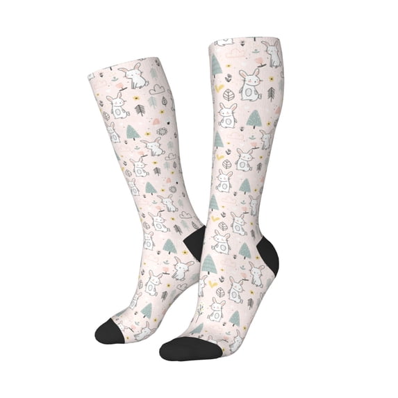 Picia Women Crew Soft Moisture-wicking Socks Rabbit Forest Pattern Design Cotton Socks, One Size fit All