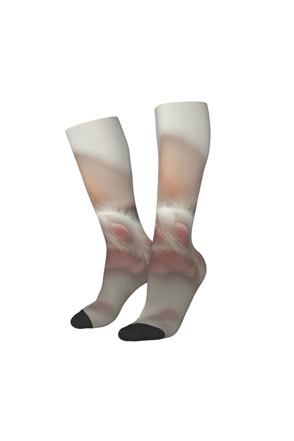 Women Crew Soft Moisture-wicking Socks Raindrop Kitten Paw Pattern Design Cotton Socks, One Size fit All