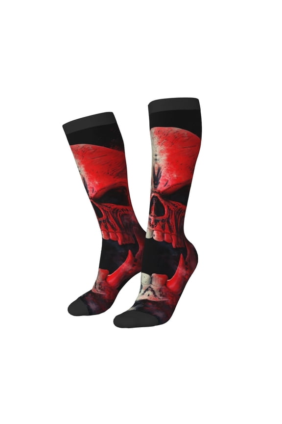 Women Crew Soft Moisture-wicking Socks Red And White Screaming Demon Skull Pattern Design Cotton Socks, One Size fit All