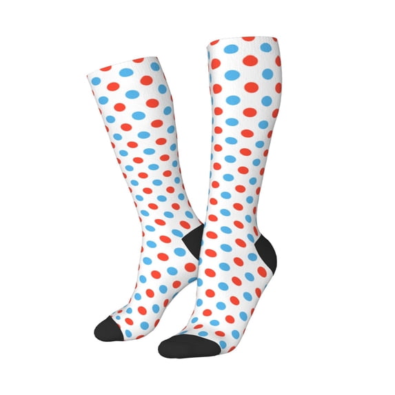 Picia Women Crew Soft Moisture-wicking Socks Red Blue Polka Dots Pattern Design Cotton Socks, One Size fit All