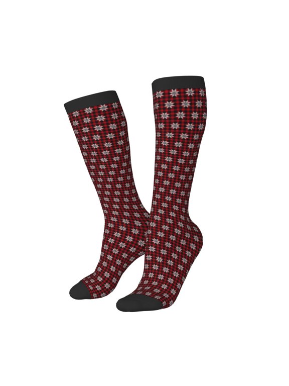 Women Crew Soft Moisture-wicking Socks Red Buffalo Plaid Merry Christmas Pattern Design Cotton Socks, One Size fit All