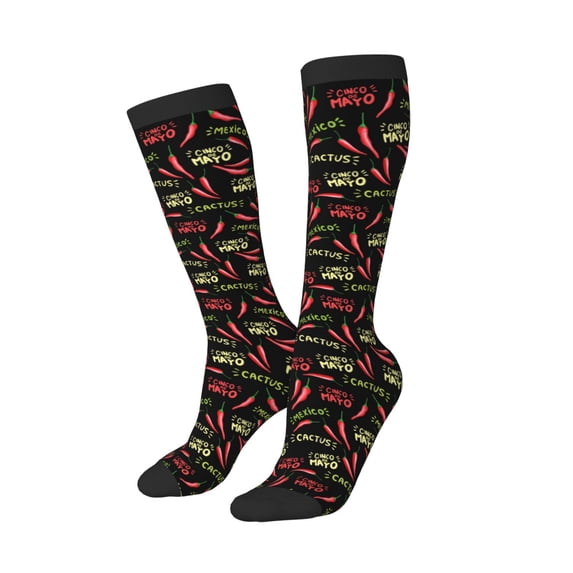 Picia Women Crew Soft Moisture-wicking Socks Red Chili Pattern Design Cotton Socks, One Size fit All