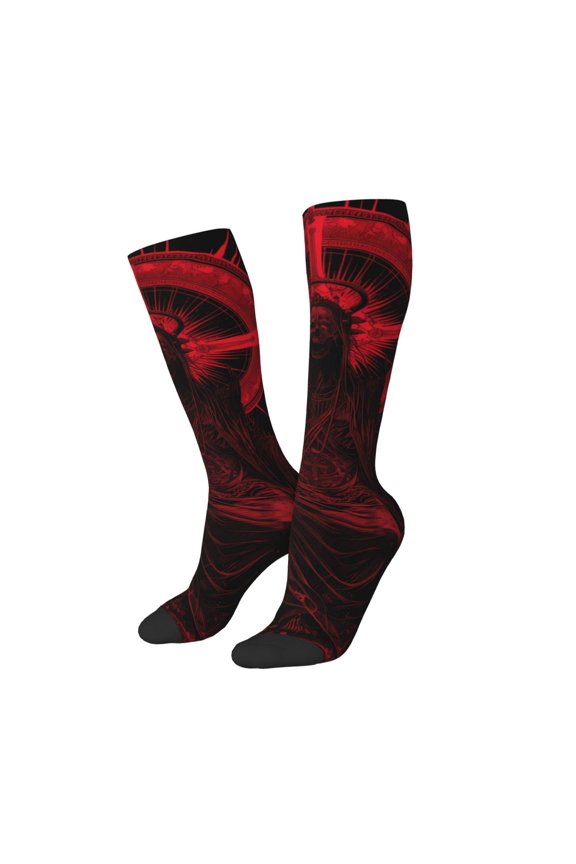 Women Crew Soft Moisture-wicking Socks Red Gothic Skeleton Throne Pattern Design Cotton Socks, One Size fit All