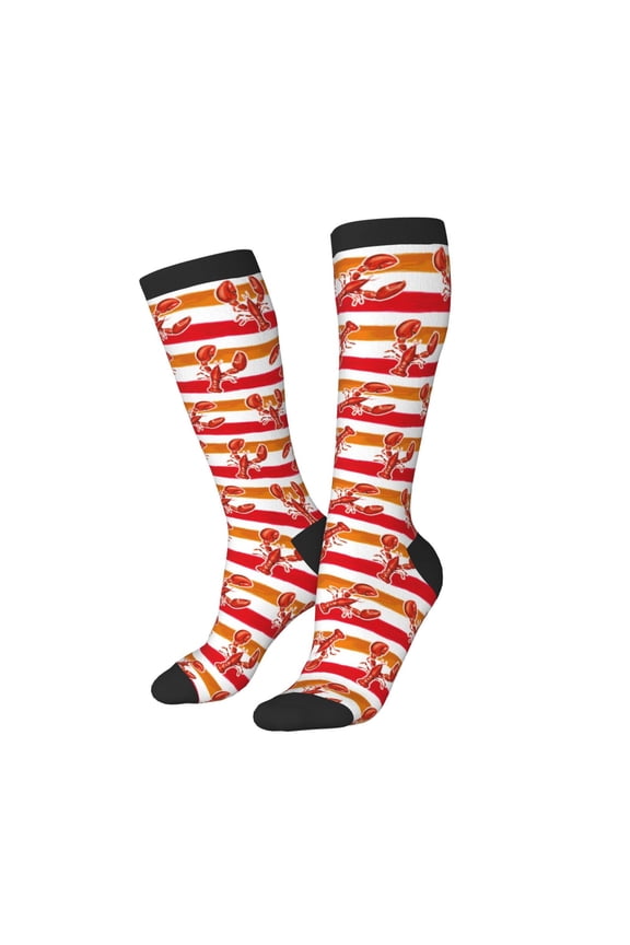 Women Crew Soft Moisture-wicking Socks Red Lobster Pattern Design Cotton Socks, One Size fit All