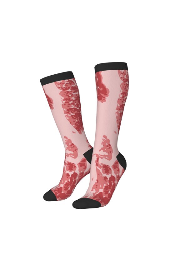 Women Crew Soft Moisture-wicking Socks Red Meat Pattern Design Cotton Socks, One Size fit All