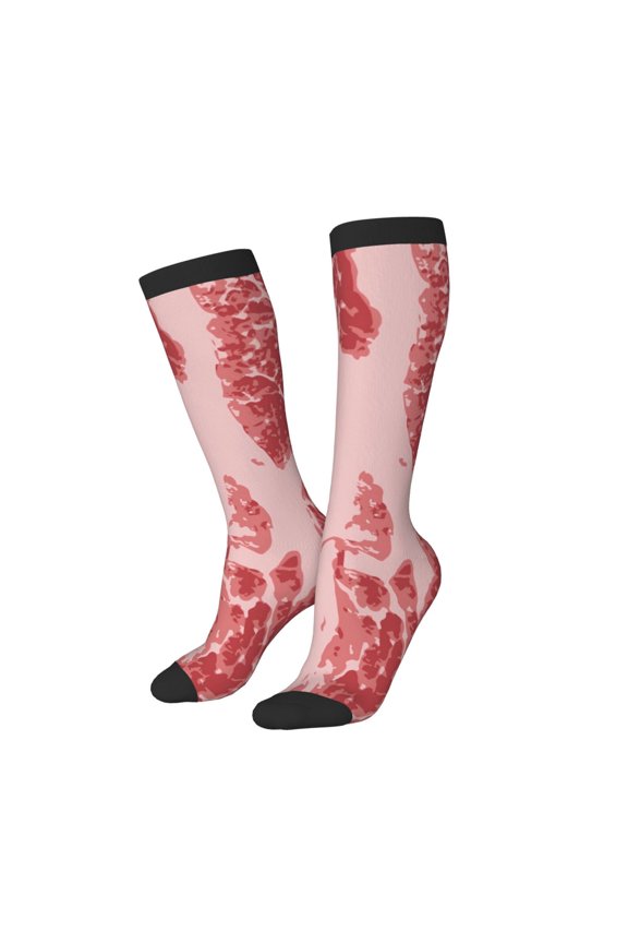 Women Crew Soft Moisture-wicking Socks Red Meat Pattern Design Cotton Socks, One Size fit All