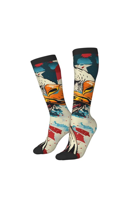 Women Crew Soft Moisture-wicking Socks Retro American Eagle Pattern Design Cotton Socks, One Size fit All