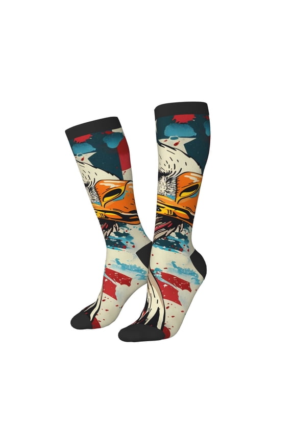 Women Crew Soft Moisture-wicking Socks Retro American Eagle Pattern Design Cotton Socks, One Size fit All