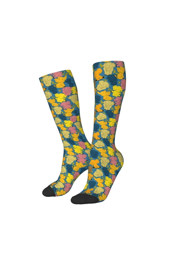 Women Crew Soft Moisture-wicking Socks Retro Boho Elephants Pattern Design Cotton Socks, One Size fit All