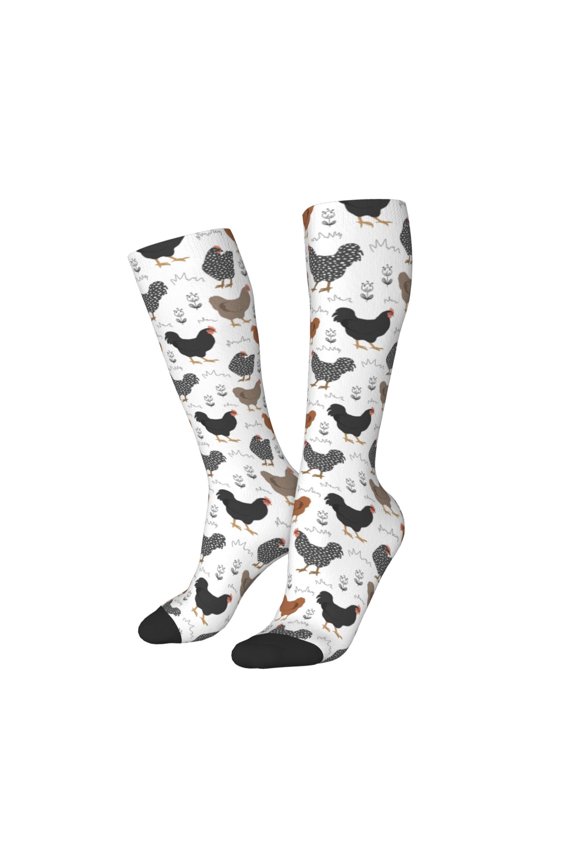 Women Crew Soft Moisture-wicking Socks Retro Rooster Pattern Design Cotton Socks, One Size fit All