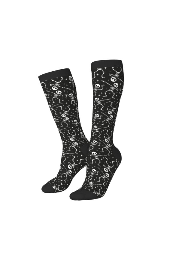 Women Crew Soft Moisture-wicking Socks Retro Skeleton Dancing On Halloween Party Pattern Design Cotton Socks, One Size fit All