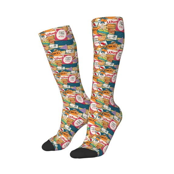 Picia Women Crew Soft Moisture-wicking Socks Retro Summer Stamp Pattern Design Cotton Socks, One Size fit All