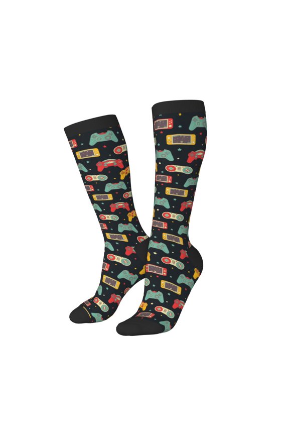 Women Crew Soft Moisture-wicking Socks Retro Video Game Pattern Design Cotton Socks, One Size fit All
