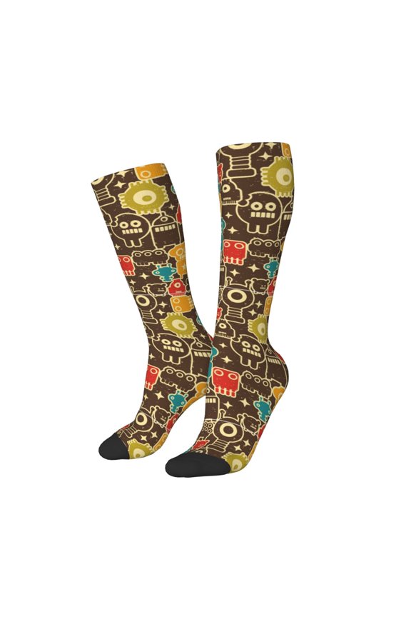 Women Crew Soft Moisture-wicking Socks Robot and Monsters Pattern Design Cotton Socks, One Size fit All