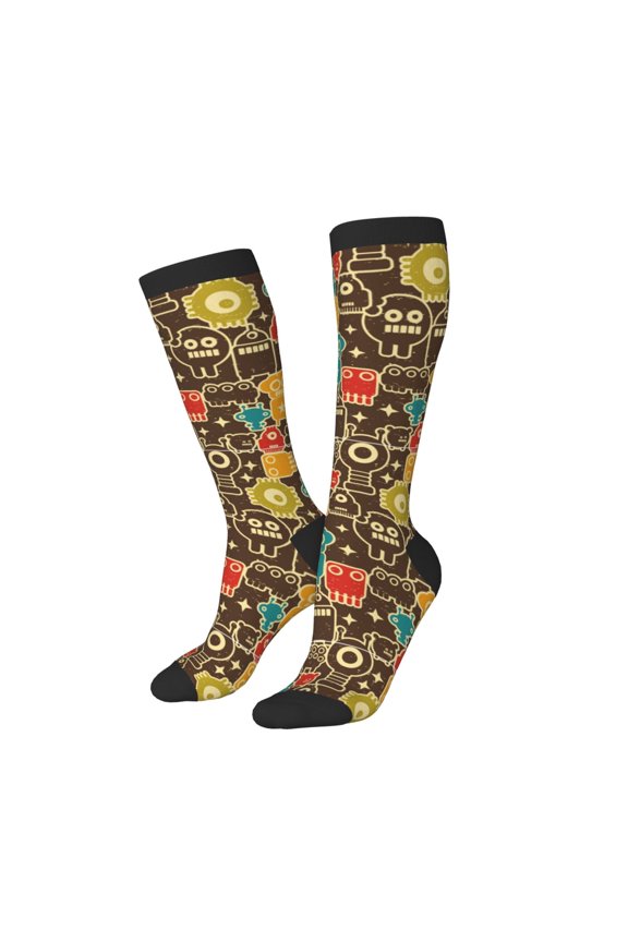 Women Crew Soft Moisture-wicking Socks Robot and Monsters Pattern Design Cotton Socks, One Size fit All