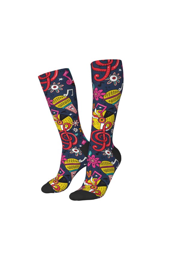 Women Crew Soft Moisture-wicking Socks Rock Music Pattern Design Cotton Socks, One Size fit All