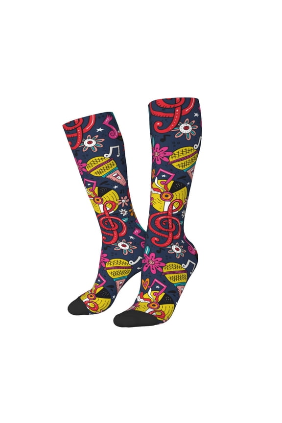 Women Crew Soft Moisture-wicking Socks Rock Music Pattern Design Cotton Socks, One Size fit All