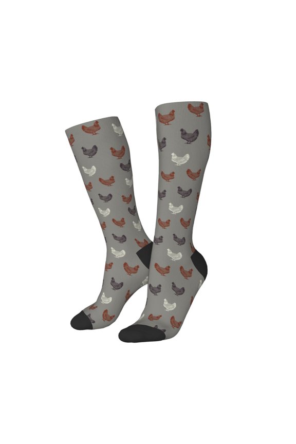 Women Crew Soft Moisture-wicking Socks Rooster Pattern Design Cotton Socks, One Size fit All