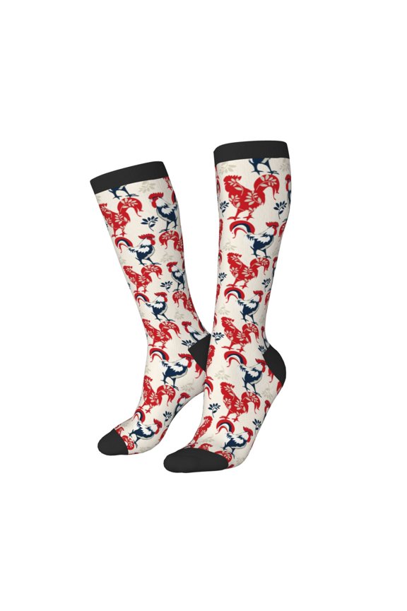 Women Crew Soft Moisture-wicking Socks Roosters Pattern Design Cotton Socks, One Size fit All