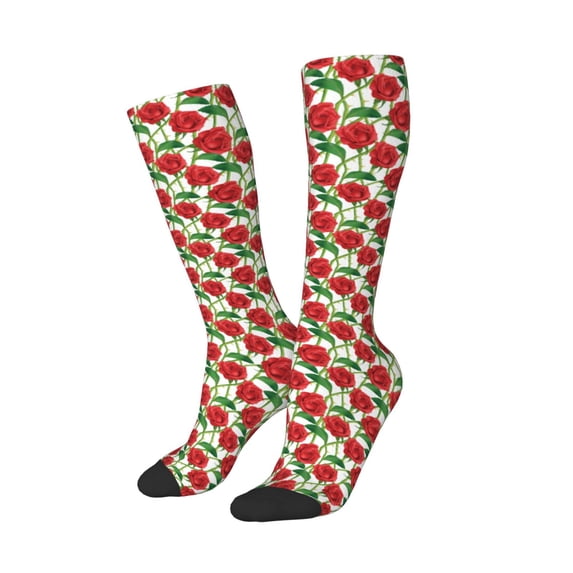 Picia Women Crew Soft Moisture-wicking Socks Rose Flowers Pattern Design Cotton Socks, One Size fit All
