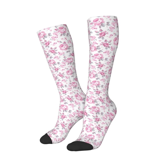 Picia Women Crew Soft Moisture-wicking Socks Rose Flowers Pattern Design Cotton Socks, One Size fit All