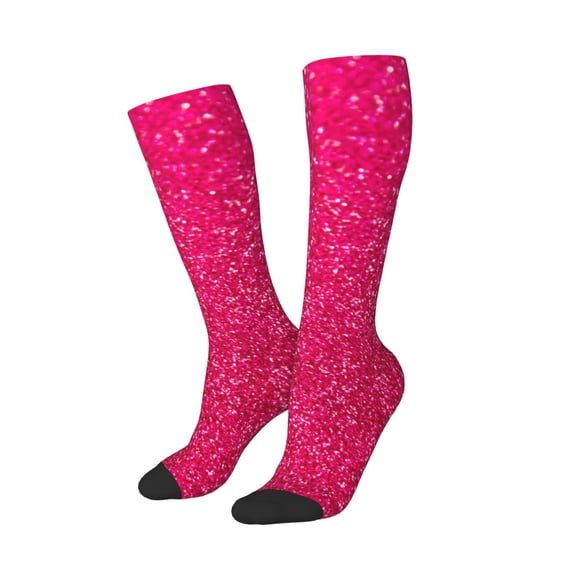 Picia Women Crew Soft Moisture-wicking Socks Rose Red Glitter Pattern Design Cotton Socks, One Size fit All
