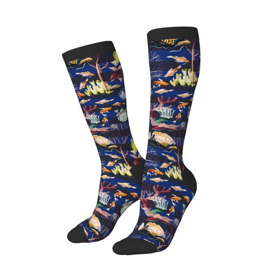 Picia Women Crew Soft Moisture-wicking Socks Sea Inhabitans and Herb Pattern Design Cotton Socks, One Size fit All
