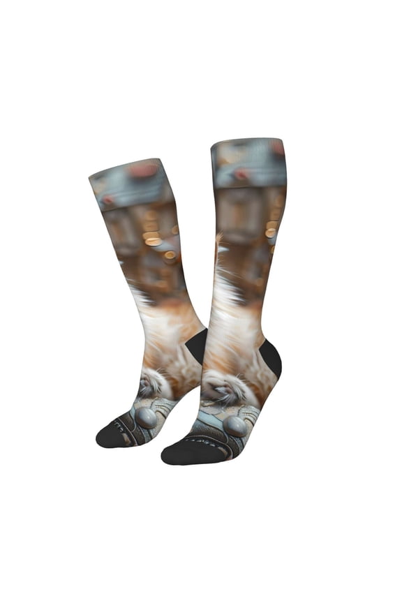 Women Crew Soft Moisture-wicking Socks Serene Kitten Kingdom Pattern Design Cotton Socks, One Size fit All