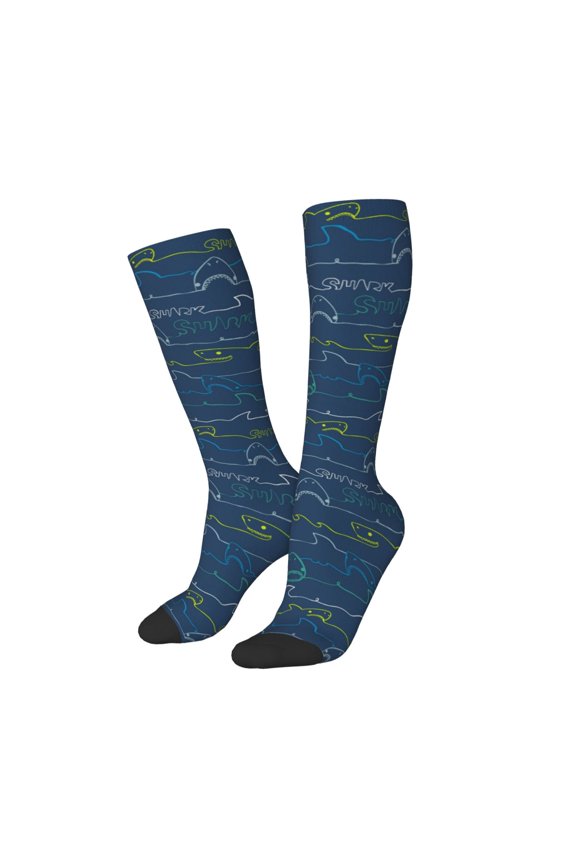 Women Crew Soft Moisture-wicking Socks Shark Pattern Design Cotton Socks, One Size fit All