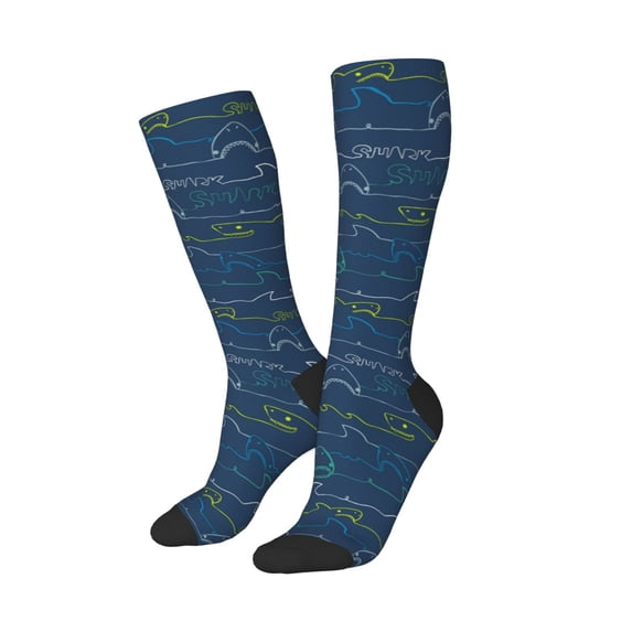 Picia Women Crew Soft Moisture-wicking Socks Shark Pattern Design Cotton Socks, One Size fit All