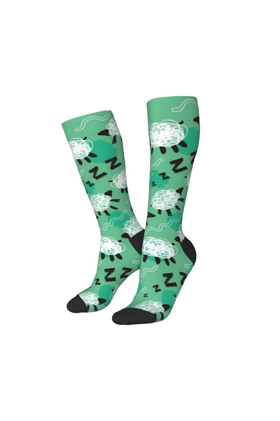 Women Crew Soft Moisture-wicking Socks Sheep Zzz Pattern Design Cotton Socks, One Size fit All
