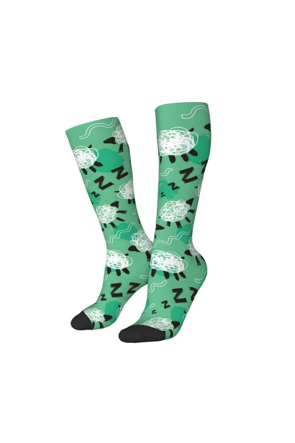 Women Crew Soft Moisture-wicking Socks Sheep Zzz Pattern Design Cotton Socks, One Size fit All