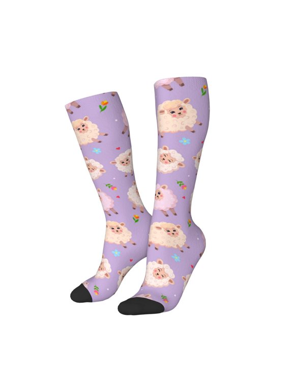 Women Crew Soft Moisture-wicking Socks Sheeps Pattern Design Cotton Socks, One Size fit All