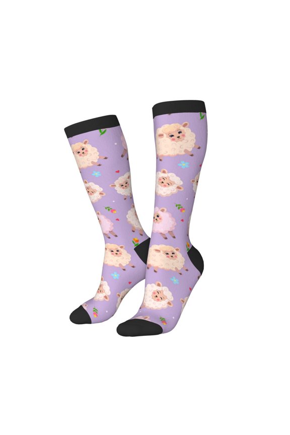 Women Crew Soft Moisture-wicking Socks Sheeps Pattern Design Cotton Socks, One Size fit All