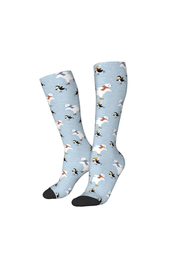 Women Crew Soft Moisture-wicking Socks Skiing penguin Bear Pattern Design Cotton Socks, One Size fit All