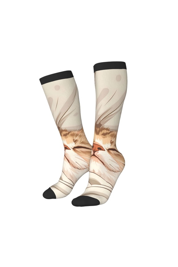 Women Crew Soft Moisture-wicking Socks Sleeping Cat In Blanket Pattern Design Cotton Socks, One Size fit All