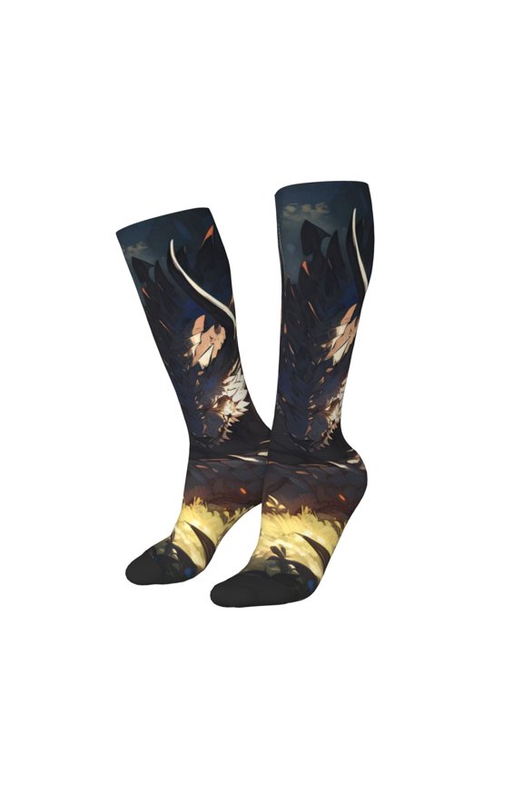 Women Crew Soft Moisture-wicking Socks Sleeping Dragon In Forest Pattern Design Cotton Socks, One Size fit All
