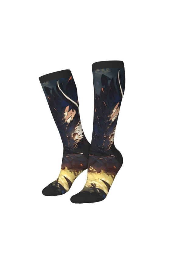 Women Crew Soft Moisture-wicking Socks Sleeping Dragon In Forest Pattern Design Cotton Socks, One Size fit All
