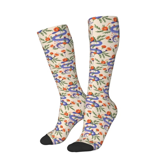 Picia Women Crew Soft Moisture-wicking Socks Snake Pattern Design Cotton Socks, One Size fit All