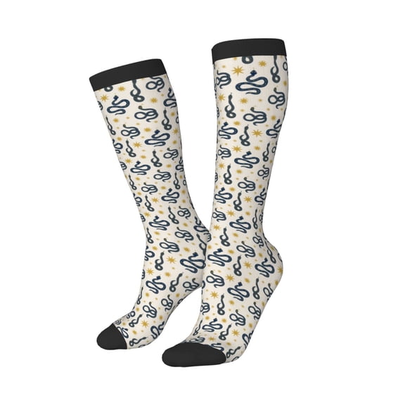 Picia Women Crew Soft Moisture-wicking Socks Snake Pattern Design Cotton Socks, One Size fit All