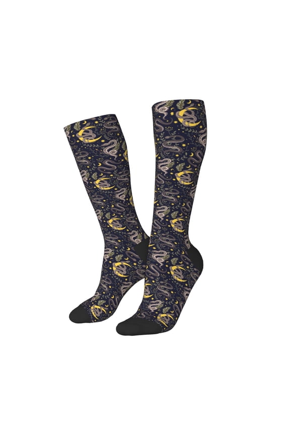 Women Crew Soft Moisture-wicking Socks Snake Sleep Pattern Design Cotton Socks, One Size fit All