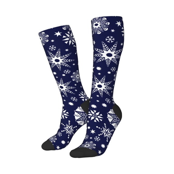 Picia Women Crew Soft Moisture-wicking Socks Snowflakes2 Pattern Design Cotton Socks, One Size fit All