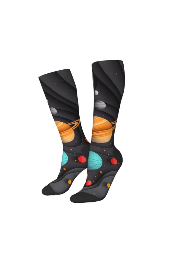 Women Crew Soft Moisture-wicking Socks Solar System Paper Art Pattern Design Cotton Socks, One Size fit All