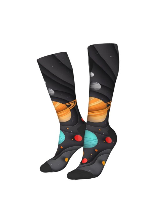 Women Crew Soft Moisture-wicking Socks Solar System Paper Art Pattern Design Cotton Socks, One Size fit All
