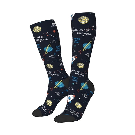 Picia Women Crew Soft Moisture-wicking Socks Space Pattern Design Cotton Socks, One Size fit All