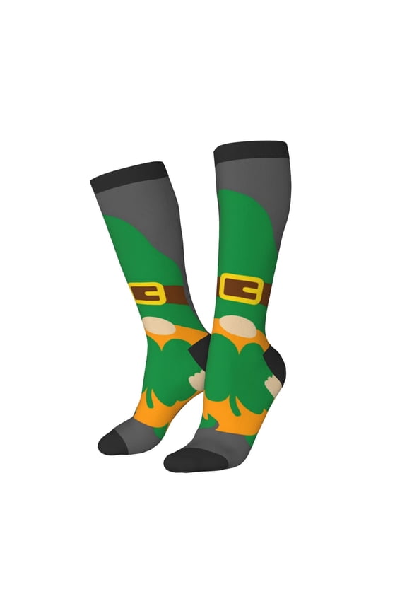 Women Crew Soft Moisture-wicking Socks Spring St Patrick’S Day Irish Gnomes Pattern Design Cotton Socks, One Size fit All